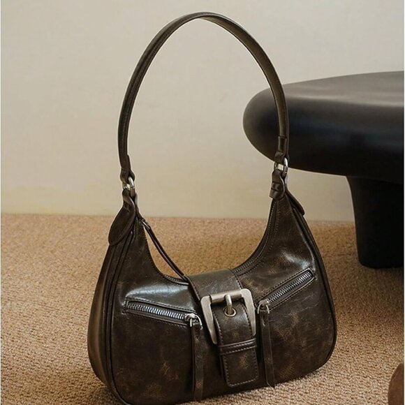 Women's PU Leather Shoulder Bag Zipper Underarm Multi-Pocket Vintage Crossbody - Picture 2 of 7